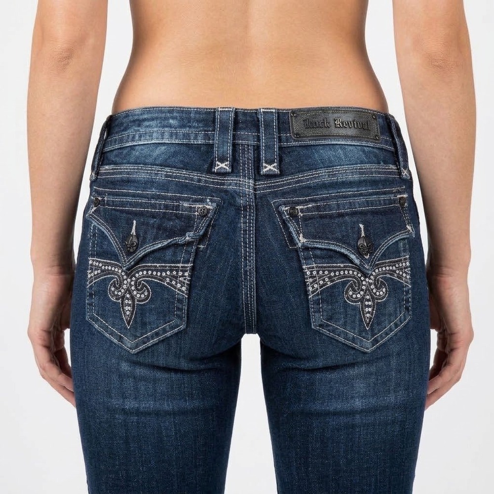 Rock Revival Sora Boot Dark Wash Embellished Bootcut Jeans Size 30X34 RJ8266B18